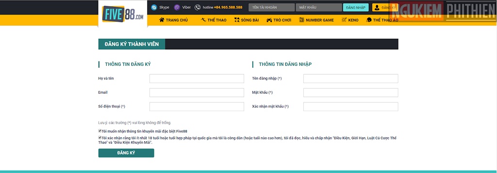 Đăng ký tài khoản thành viên Five88 khá nhanh chóng