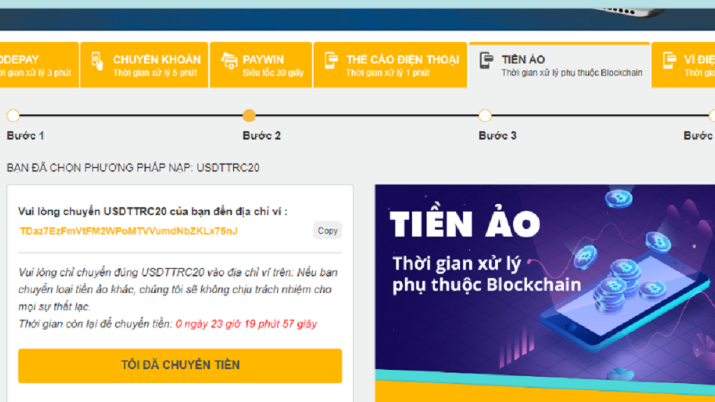 Nạp tiền vào Five88 ngay thông qua tiền ảo USDT
